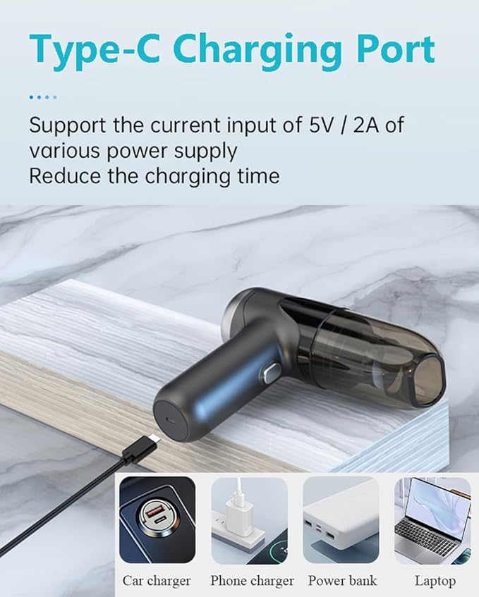Small Car Vacuum Cleaner Cordless, Ultra Lightweight 0.68LB 3-IN-1 Mini Handheld Vacuum Portable with Strong Suction/Blowing/Vacuuming Air Dusters Type C Port High Power Motor for Home Office Computer