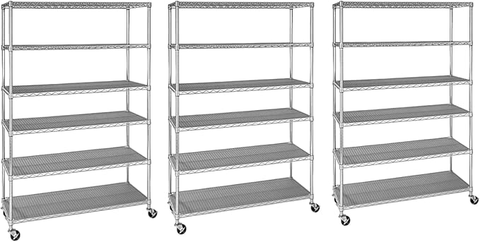 Organize in Style with The Members Mark 6-Tier NSF Heavy Duty Wire Shelving, 47.75" W x 18" D x 75.5" H (Plated, 3 PACK)