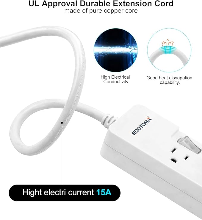 ROOTOMA Power Strip Surge Protector with Individual Switches,6-Foot 14AWG Long Extension Cord 1875W/15A Wall Mount for Office Dorm Home Theatre (6outlets-6ft)