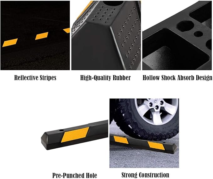Goplus Parking Block, 72” Rubber Parking Bumpers with 8 High Reflective Yellow Safety Stripes, Heavy Duty Parking Target, Garage Wheel Stoppers Parking Curb for Car, Truck, RV and Trailer
