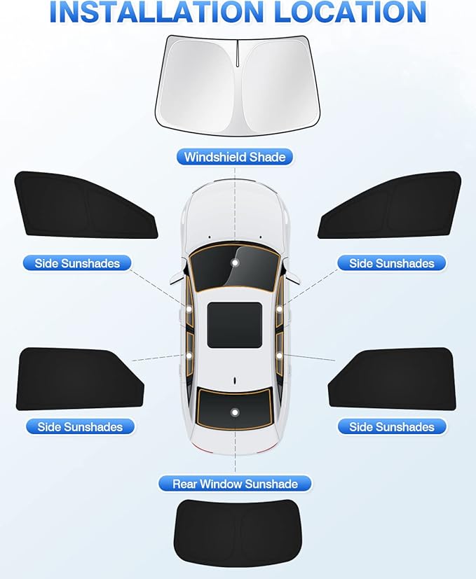 Windshield Sun Shade for Hyundai Ioniq 5 2022-2025 2026 Ioniq 5 Accessories Sunshade Side Rear Window Shade Cover Sun Visor Shield Privacy Protection Keep Vehicle Cool Black 6PCS