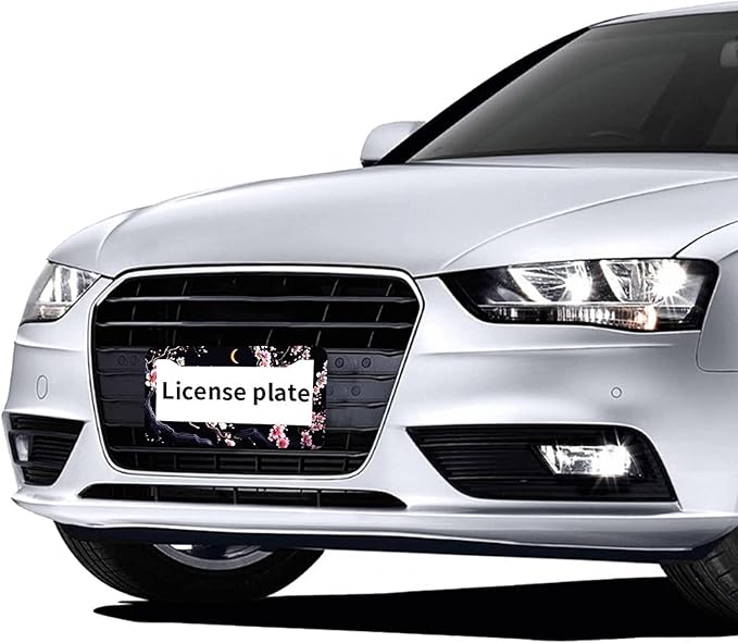 Flowers Plum Blossom Moon License Plate Frames - 2 Pcs Set 2 Holes Metal Aluminum Auto Car Accessories Decoration License Plate Frame 12.2 x 6.3 inch for Women Men Gift