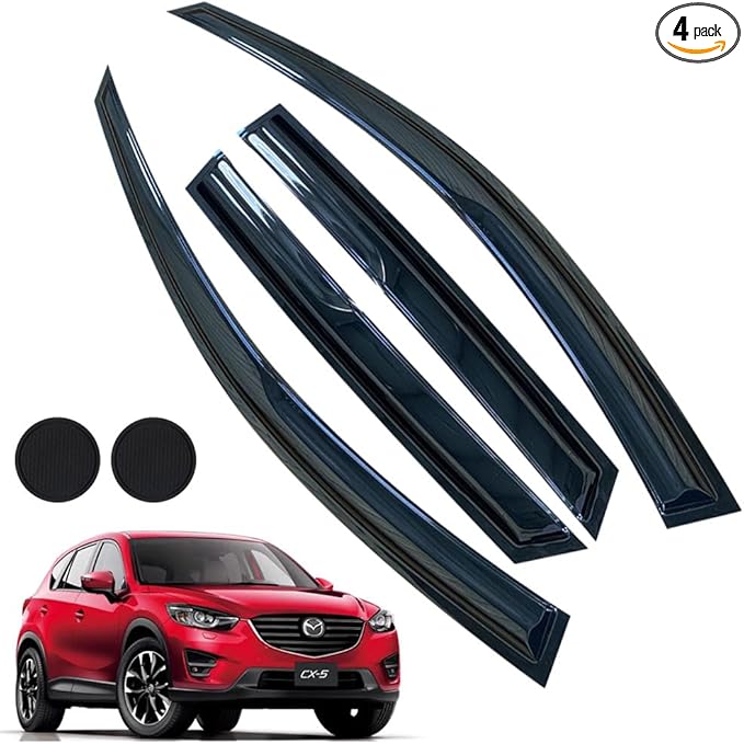 Rain Guards for Mazda CX-5 2013-2016, Tape-on Side Window Deflectors for Mazda CX-5, Window Visors for Mazda Cars, for Mazda Car Accessories 4 Rain Guards ＆ 2 Car Coasters