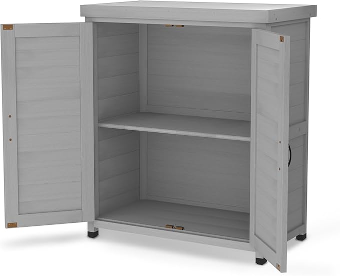 Outdoor Storage Shed Waterproof, Potting Shed with Storage Cabinet and Metal Table Top for Backyard Garden Patio,Outdoor Work Station Table
