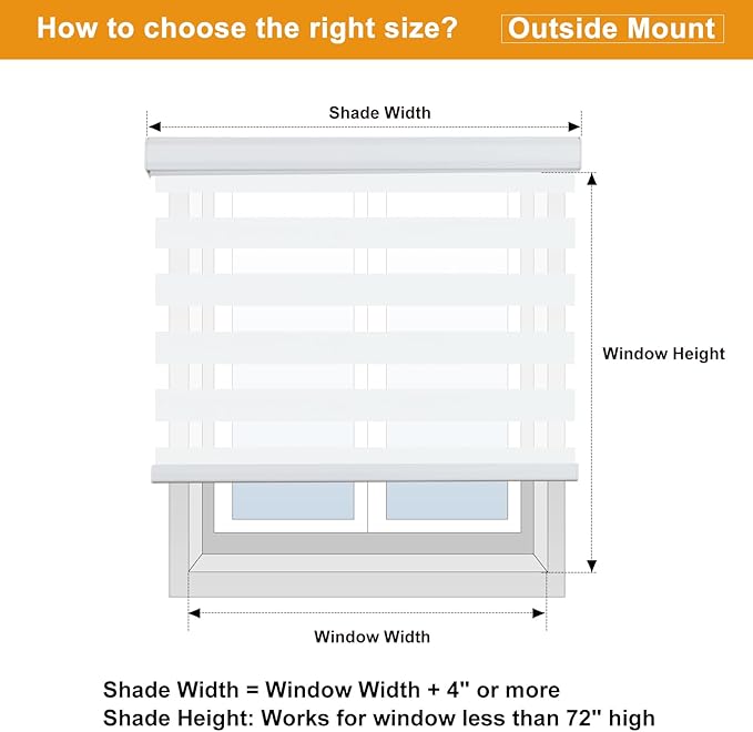 Persilux Zebra Blinds Cordless Blinds & Shades (55" W x 72" H, White) Free Stop Roller Window Shades, Light Filtering Blinds for Windows, Light Control for Day and Night