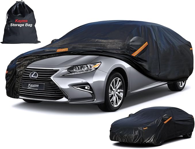 Kayme 7 Layers Car Cover Custom Fit for Lexus ES 300 330 350 (2015-2025) Waterproof All Weather for Automobiles, Outdoor Full Cover Rain Sun UV Protection.Black