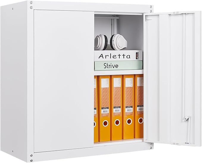 LUCYPAL Metal Wall Cabinet,Garage Storage Cabinets with Adjustable Shelves,Steel Locking Storage Cabinet with Doors for Home,Office,Kitchen,Warehouse,White