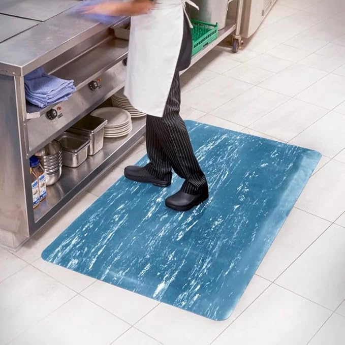 Consolidated Plastics Anti-Fatigue Marble Floor Mat, Commercial Grade Standing Support for Leg & Back Pain, Thick Heavy-Duty Rubber Made in USA (Blue, 3' x 5')