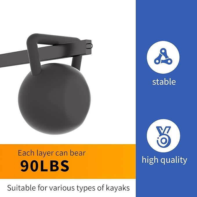 Wall Mounted Kayak Storage Rack, Kayak Racks for Outdoor Storage, Kayak Wall Mount 4 Tier Adjustable Surfboard Paddleboards Holder, Holds Up to 220 lbs