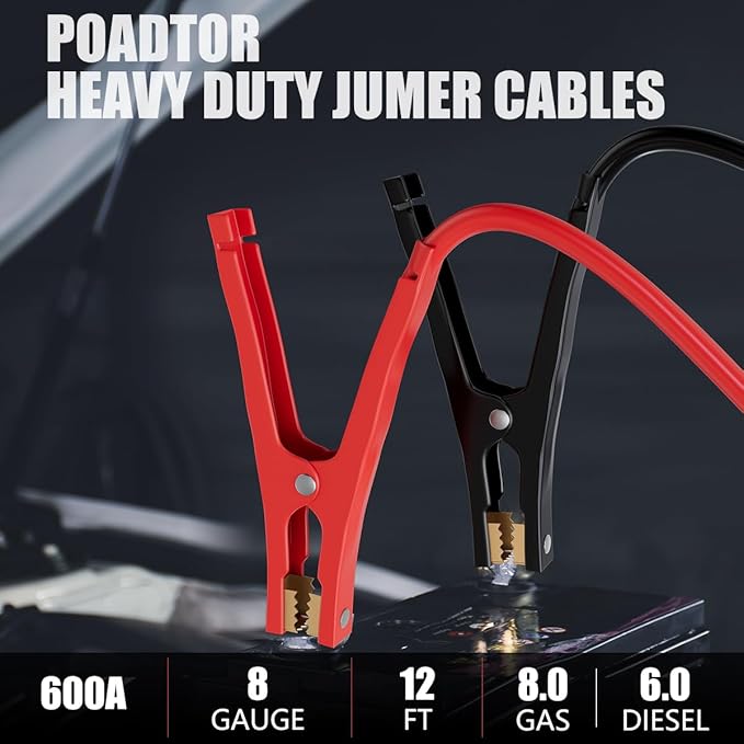 Jumper Cables for Car Battery, 8 Gauge 12 Feet 600AMP, Automotive Booster Cables for Jump Starting Dead or Weak Batteries with Carrying Bag Included