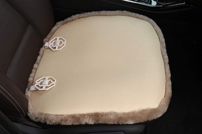 20 inchs Shearling Sheepskin Car Seat Cover, Fluffy Fuzzy Wool Car Seat Covers for Auto Interior Accessories with Soft Eco-Friendly Natural Fur Non-Slip (Camel, Front)
