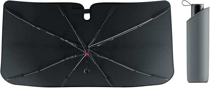 [Updated Version] Car Windshield Sun Shade, [Effective Keep Cool] Spring Structure Umbrella Sunshade for Cars Windshield, Protect from Sun Rays, Heat Damage and Protect Interior