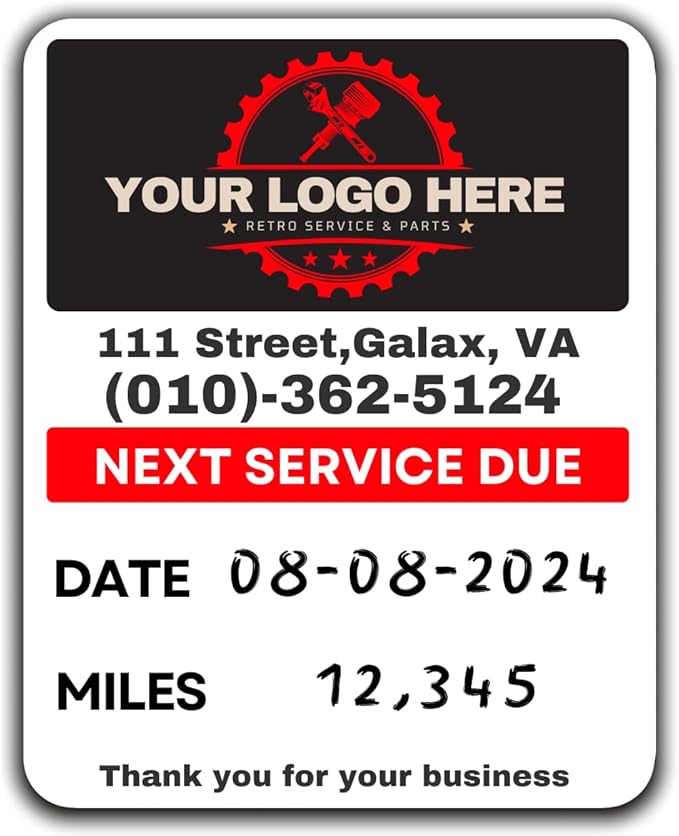 Oil Change Stickers for Windshield Personalized with Your Logo- Custom Oil Change Labels 2''-2.8'', Clear and White Next Service Due Labels for Car Auto Vehicle Window,50-10k Stickers (Small)