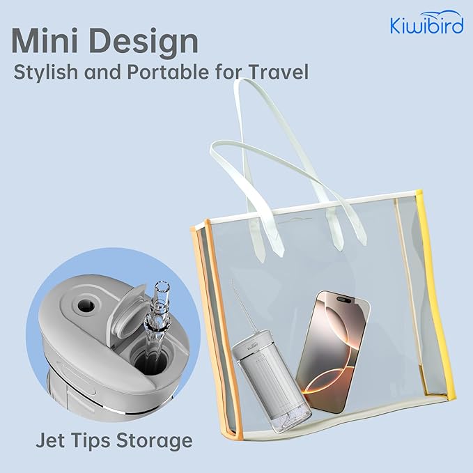 KIWIBIRD Mini Water Flosser for Travel, Ultra-Portable Cordless Oral Irrigator with UVC Light, IPX8 Waterproof 3 Modes, 230mL Teeth Cleaner for Tonsil Stones & Braces Care - Home & Travel (Purple)