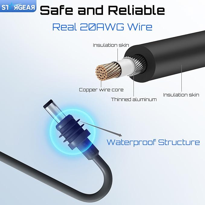 Starlink Mini Cable 16.4FT, Starlink Mini Accessories 20AWG Replacement Starlink DC Power Cable, Power Cord Outdoor