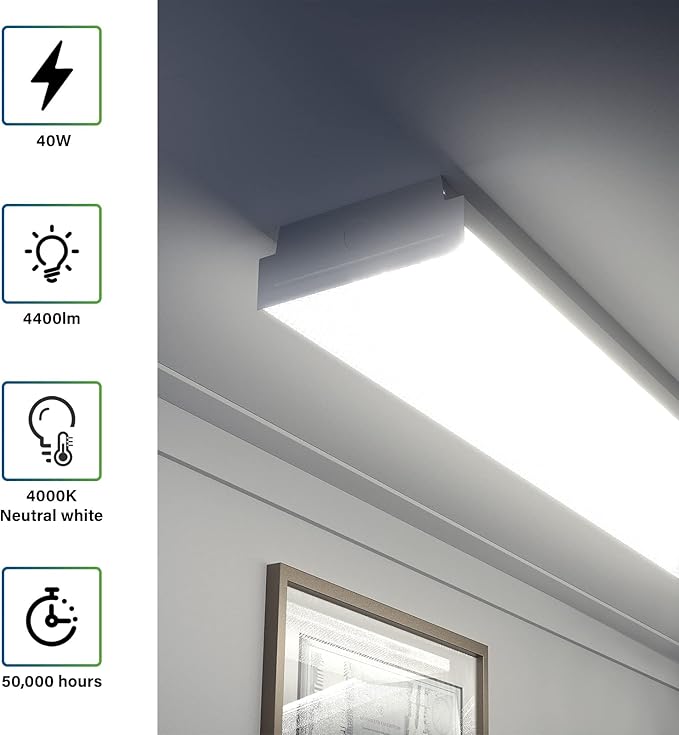 ANTLUX 4FT LED Wraparound 40W Shop Lights for Garage, 4400lm, 4000K, 4 Foot Crystal LED Wrap Light, 48 Inch Integrated Linear Strip Flush Mount Office Workshop Ceiling Lighting Fixture, 4 Pack