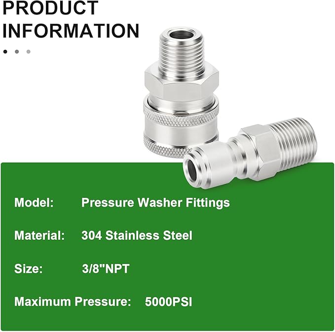 TAISHER 12PCS 304 Stainless Steel Pressure Washer Adapter Kit, Quick Connect Fittings，3/8" Male