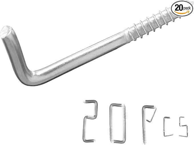304 Stainless Steel 2 in Screw-in Hooks 20 Pcs,7 Shape Screw Hooks,Right Angle Medal Hooks l Shaped Screw in Hooks for Hanging