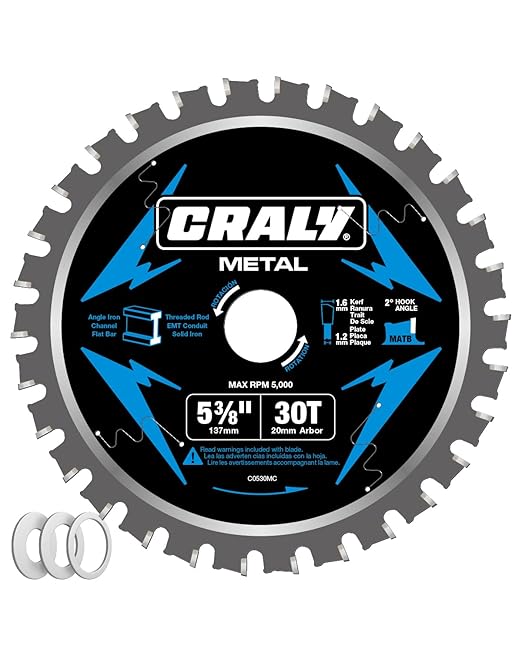 CRALY 5-3/8 Inch 30 Teeth Steel and Ferrous Metal Cutting Circular Saw Blade, 20 mm Arbor, Thin Kerf, Professional Carbide Tipped Blade for Angle Iron, Threaded Rod, EMT Conduit(C0530MC)