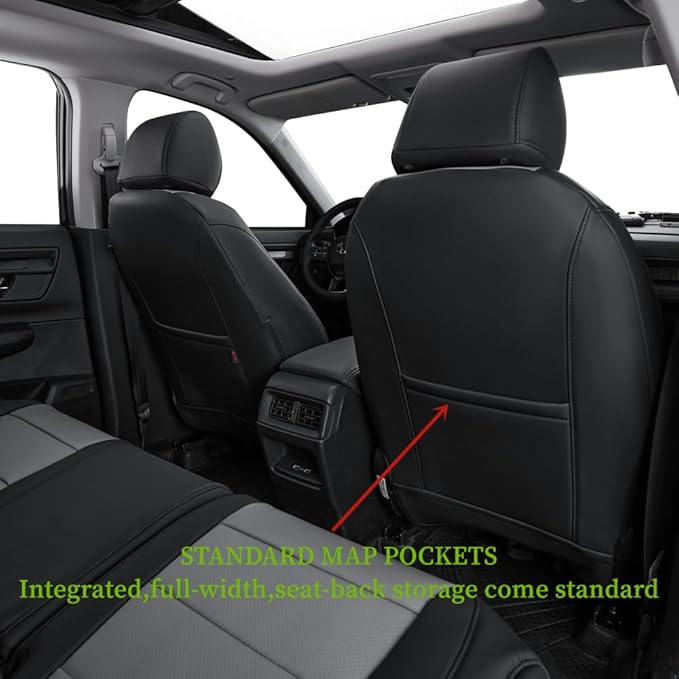 Coverdream CRV Leather Seat Covers Custom Fit for 2023-2025 2026 Honda CR-V LX,EX,EX-L,Sport Series,Hybrid,Trailsport,Fully Covered,Airbag Compatible Waterproof Car Seat Protector(Full Set,Black/Gray)