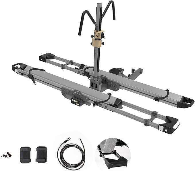 HYPERAX Patented Lift Assisted Volt Lift RV Rated Hitch Mounted 2 E Bike Rack Carrier Up to 2X 80lbs eBikes with Up to 5" Fat Tires for RV and SUV