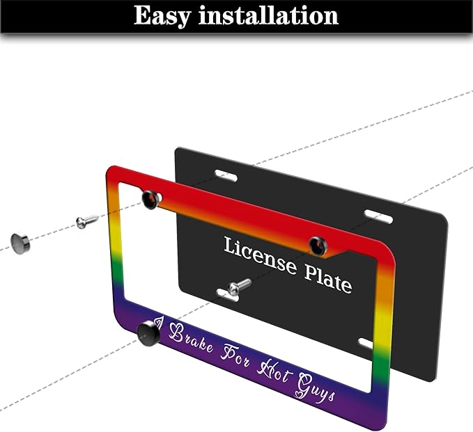 License Plate Frames for Men Rainbow Plate Cover for Car for Women Rainbow Gay Pride Aluminum Metal Car Accessory 2 Pack with Screw Covers Set