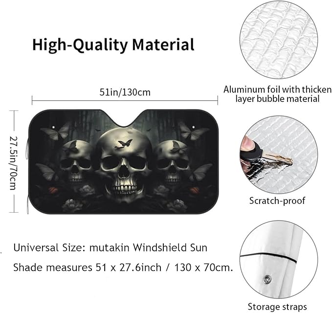 Skull Car Sun Shade Windshield Sunshade Foldable Front Window Shield Cover for Truck SUV