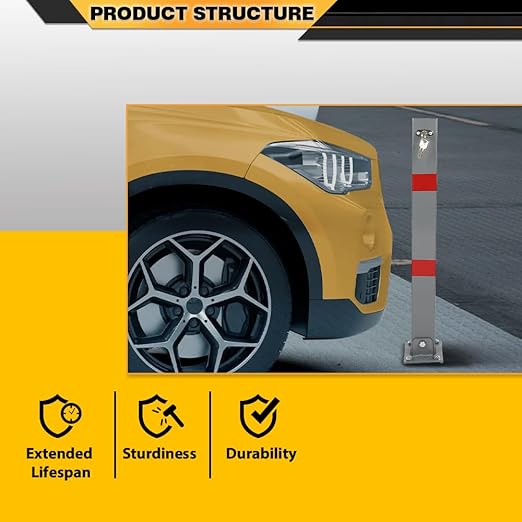Folding Parking Barrier Lockable Car Bollard Driveway Safety Security Post