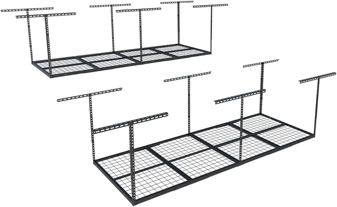 FLEXIMOUNTS 3x8 Overhead Garage Storage Rack,Adjustable Storage Organization System,Heavy Duty Metal Garage Ceiling Storage Racks,2 pack,Black