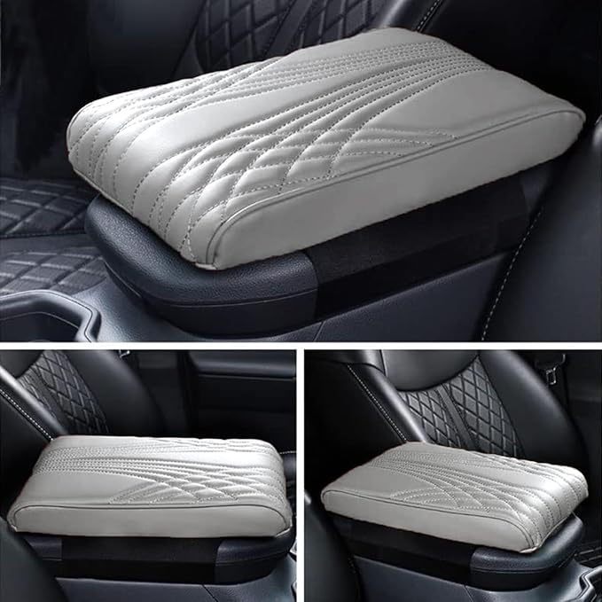Car Center Console Cover, Memory Foam Car Armrest Cushion, Beige Auto Arm Rest Pad, Leather Arm Rest Covering Car, Hand Rest Pillow for SUV/Truck/Vehicle (No.2 Gray)