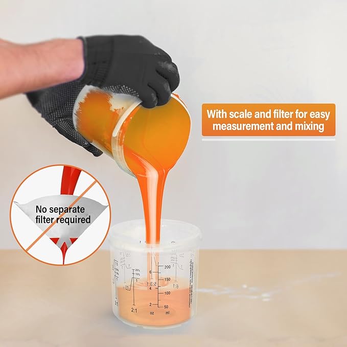 Disposable Paint Spary Gun Cups(200ML/6.7OZ), Spray Paint Cup Kit with 50 Cup Liners, 50 Lids, 20 Sealing Plugs, 1 Retainer Ring, 1 Hard Cup for Automotive Paint Gun
