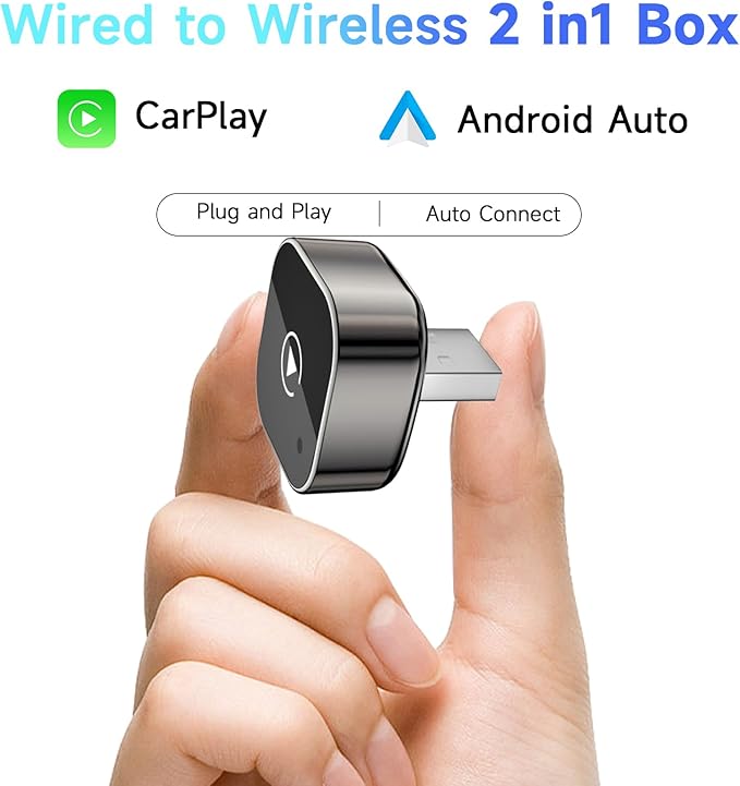 Wireless Adapter Convert Wired to Wireless for CarPlay＆Android Small Size, Plug and Play, Fast and Stable Connection
