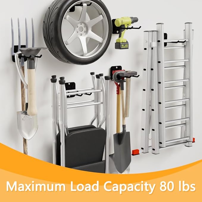 2PCS Heavy Duty Steel Hooks, Garage Hanger Storage Tool Organizer Rack, Wall Mount Utility Hooks to Hang Chairs, Ladders, Tires, Shovels, Strollers and More