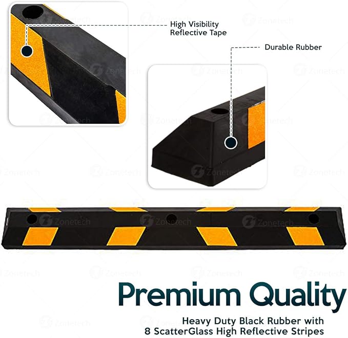 ZONETECH Large Heavy Duty Rubber Parking Curb – 72” Premium Quality Auto Garage Wheel Stopper Professional Grade w/Yellow Reflective Tape for Car, Truck, Trailer and RV (1-Pack)