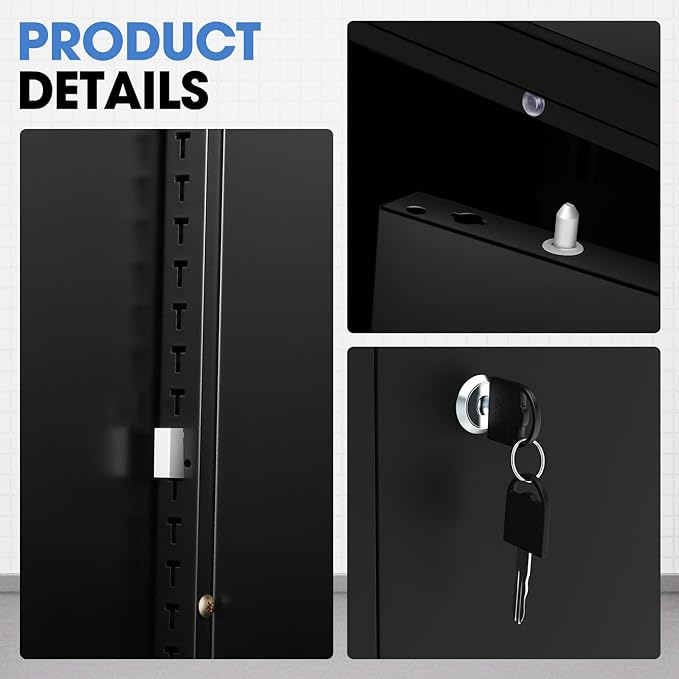 DNA MOTORING Metal Storage Cabinet, 36'' Locking Cabinet with 2 Doors and 2 Adjustable Shelves, Metal Cabinet Heavy Duty Utility Cabinet for Garage,Office,Home,Gym, Black, TOOLS-00631-BK-BK