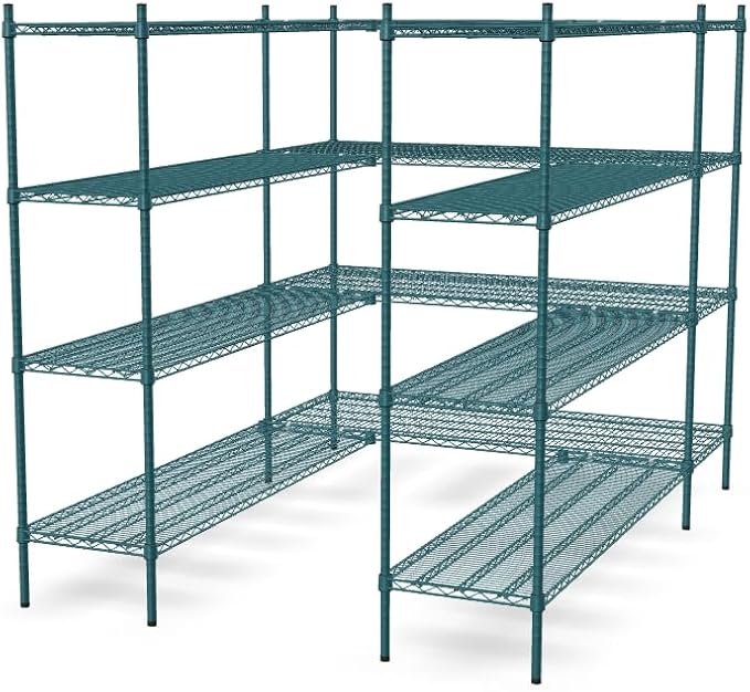 NSF 5' x 7' Walk-in 4-Tier Shelving Unit Kit with S-Hooks, Commercial Storage Rack Unit, Organizer Shelves System Kit, Heavy Duty Racking for Storage, Shelving Kits (Green Epoxy)