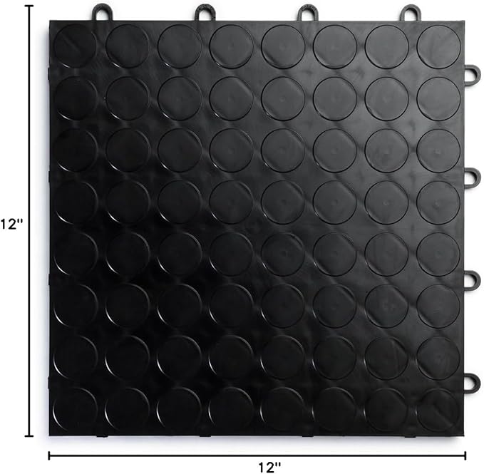 Big Floors RaceDeck CircleTrac, Interlocking Non-Slip Garage Flooring Tile, Durable, Modular, Heavy-Duty Copolymer, Easy Install (Black, 12 Pack of 12 x 12" Tiles)