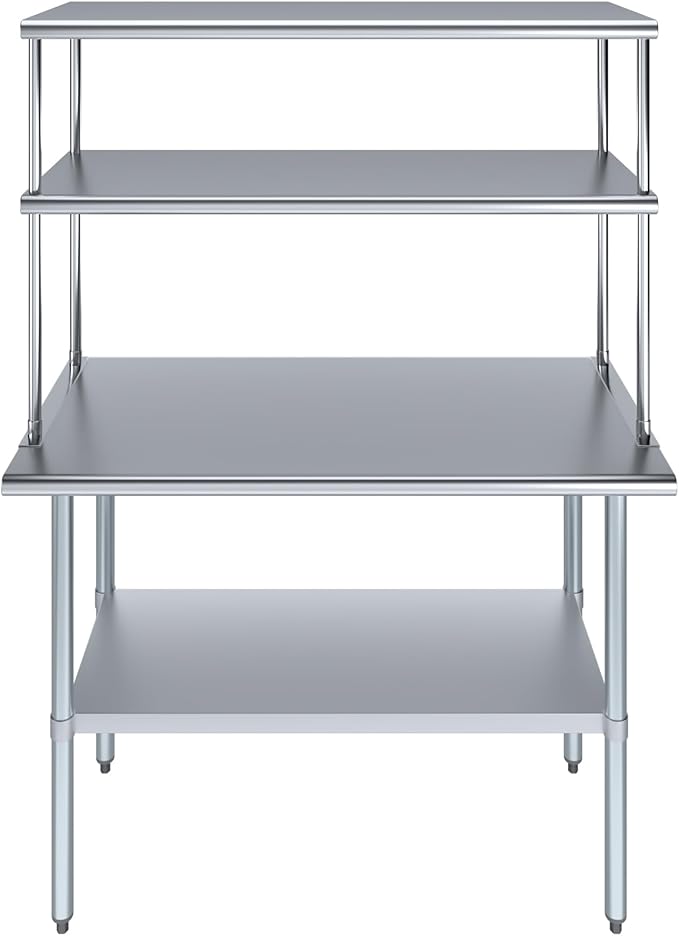 Amgood Stainless Steel Work Table Double Tier Overshelf | Metal Kitchen Prep Table & Shelving Combo | NSF (24" x 48" Work Table + 18" Overshelf)
