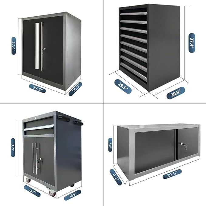 JZD Storage Cabinet Set, Pro Tool Organization System for Garage, No Wall Mounting Needed, for Basement Automotive Repair Shop
