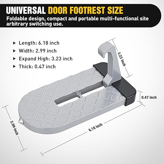 Nilight Car Door Step for Roof Access Universal Car Step Hook for Roof SUV Trucks Folding Aluminum Alloy Vehicle Door Latch Step Pedal with Glass Breaker Safety Hammer, Max Load 400lbs, 2 Pack Gray