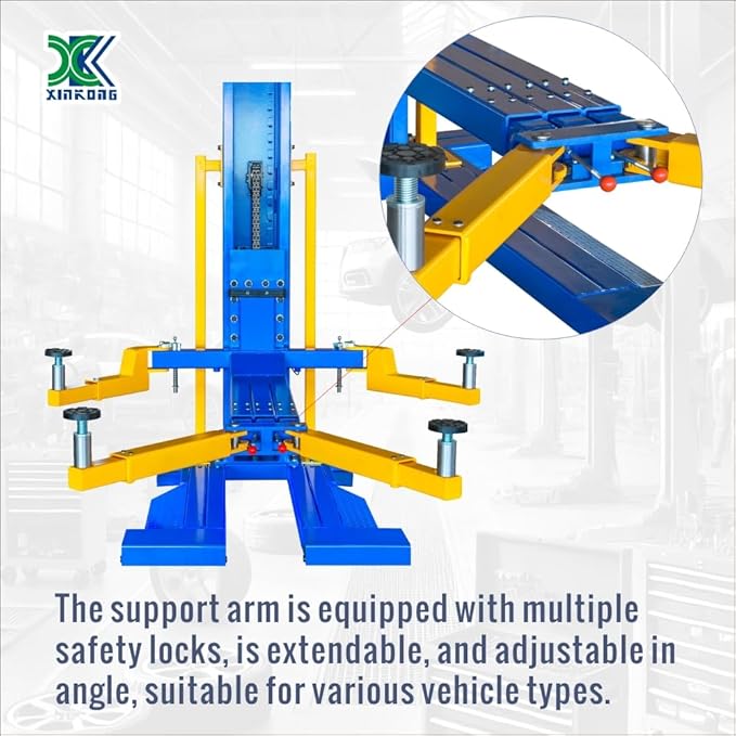 XK-6200 Mobile Single Post Car Lift Electro-Lock Maximum Lifting Capacity 6200 lbs with 12 Months Parts Replacement