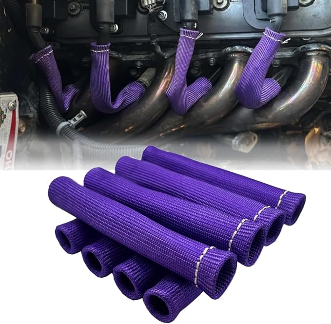 Spark Plug Wire Boots Protection 8 PCS Spark Plug Wire Heat Shield 6 Inches 2500° Spark Plug Heat Sleeve Cover Wrap for LS1 / LS2 Sbc BBC 350 454 (Purple)