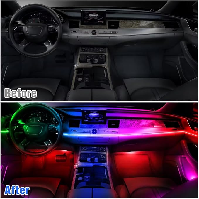 Acrylic Interior Car LED Lights with Wireless APP/Remote/Button Control, 6 in 1 Dreamcolor USB Car Ambient Lighting Kit 16 Million Colors Neon Strip Accessories for Vehicle Inside Decoration