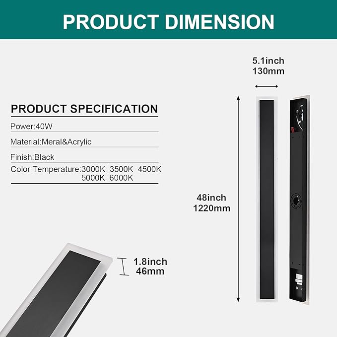 2 Pack Modern Outdoor Wall Lights for Patio,48 inch Long Outdoor LED Wall Lights,Dimmable LED Long Linear Exterior Lighting,Outside Linear Wall Light for Front Door,Garage,Enterway