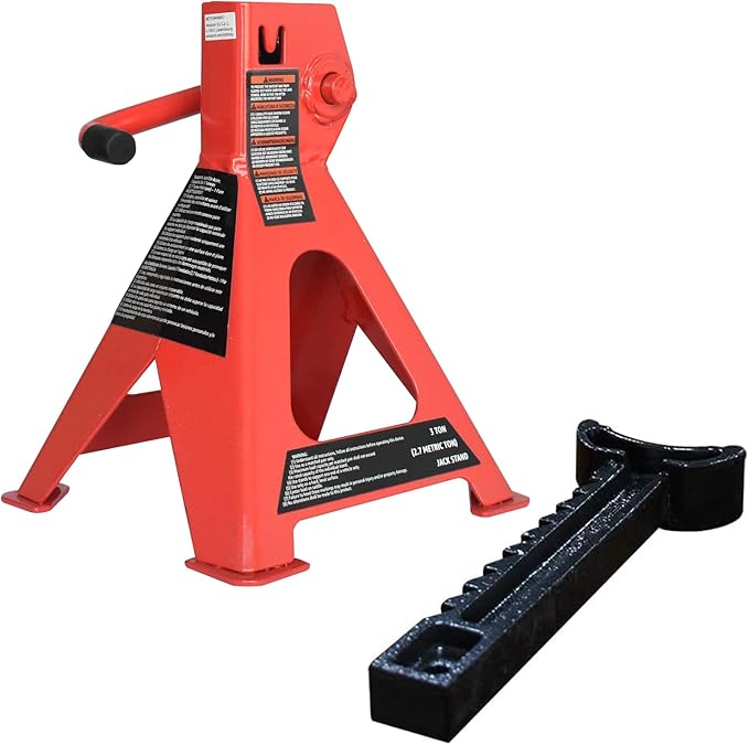 Amazon Basics Steel Jack Auto Stands with 6,000 lb or 3 Ton (2.7 metric Ton) Capacity, 1 Pair, Black and Red