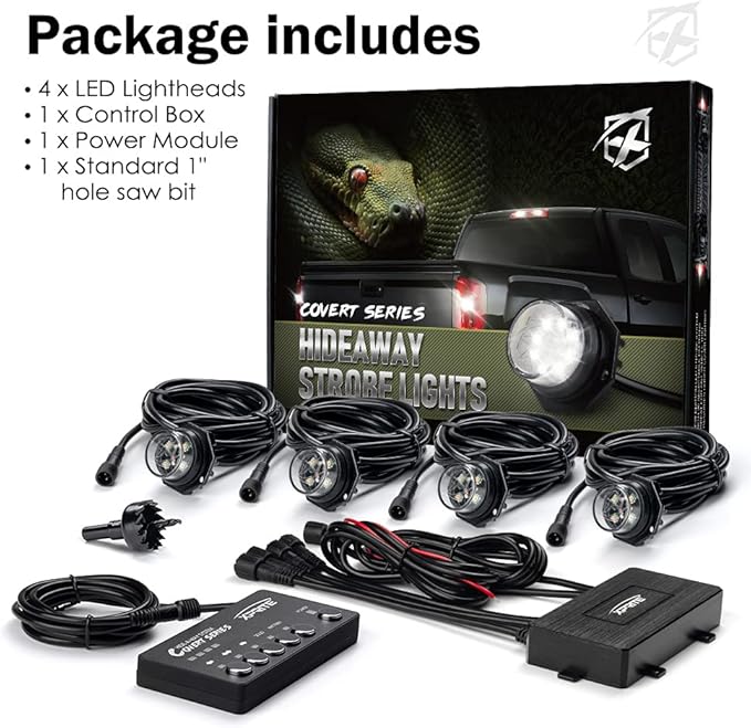 Xprite Red Blue LED Hideaway Strobe Police Lights Kit, 20 Flashing Patterns w/Control Panel for Headlights Taillights Hazard Warning Mounting, for Emergency Vehicles Volunteer Cop Cars Trucks, 4PCS