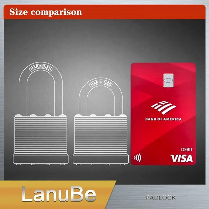 LanuBe Lock Laminated keyed padlock1-9/16 inch, keyed Alike Locks, Normal Shackle,Marked Black Plastic Hoop, Pack of 120