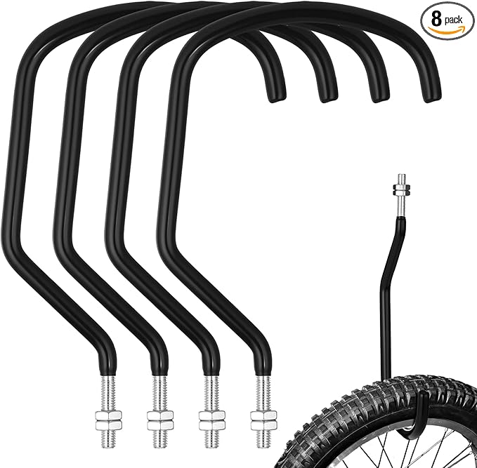 Shimeyao 8 Pcs Machine Thread Bicycle Storage Hook with Nut Heavy Duty Bike Hooks M10 x 1.5 Machine Threading Hook Rubber Coated Bicycle Hanger for Hanging Large Mountain Bike Tire (4.92 Inch,Black)