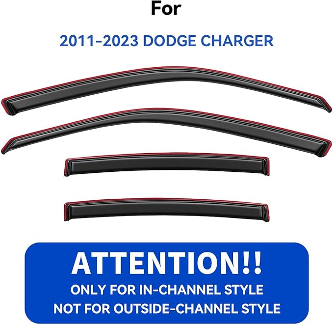 in-Channel Window Visors Rain Guards for 2011-2023 Dodge Charger, Window Vent Wind Deflectors Visors Shades for 11-23 Charger (NOT Outside-Adhensive Style