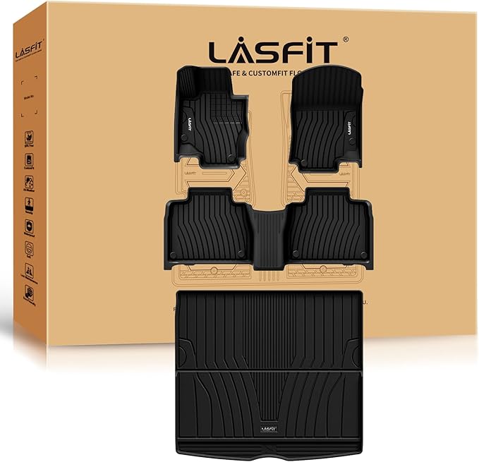 LASFIT Floor Mats & Cargo Mat for Mercedes Benz GLE SUV 2020-2026 350/450 / 450e / 580/53 AMG / 63 AMG S (Fit 5 Seats, Not Fit Coupe), All Weather TPE Car Mats for GLE Floor Liners & Trunk Mat